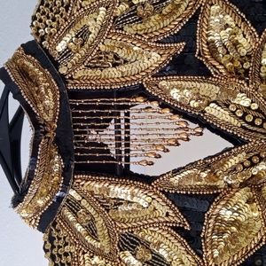 Vintage Sequin/ Beaded Black and Gold Mardi Gras, Saints Party Gown!